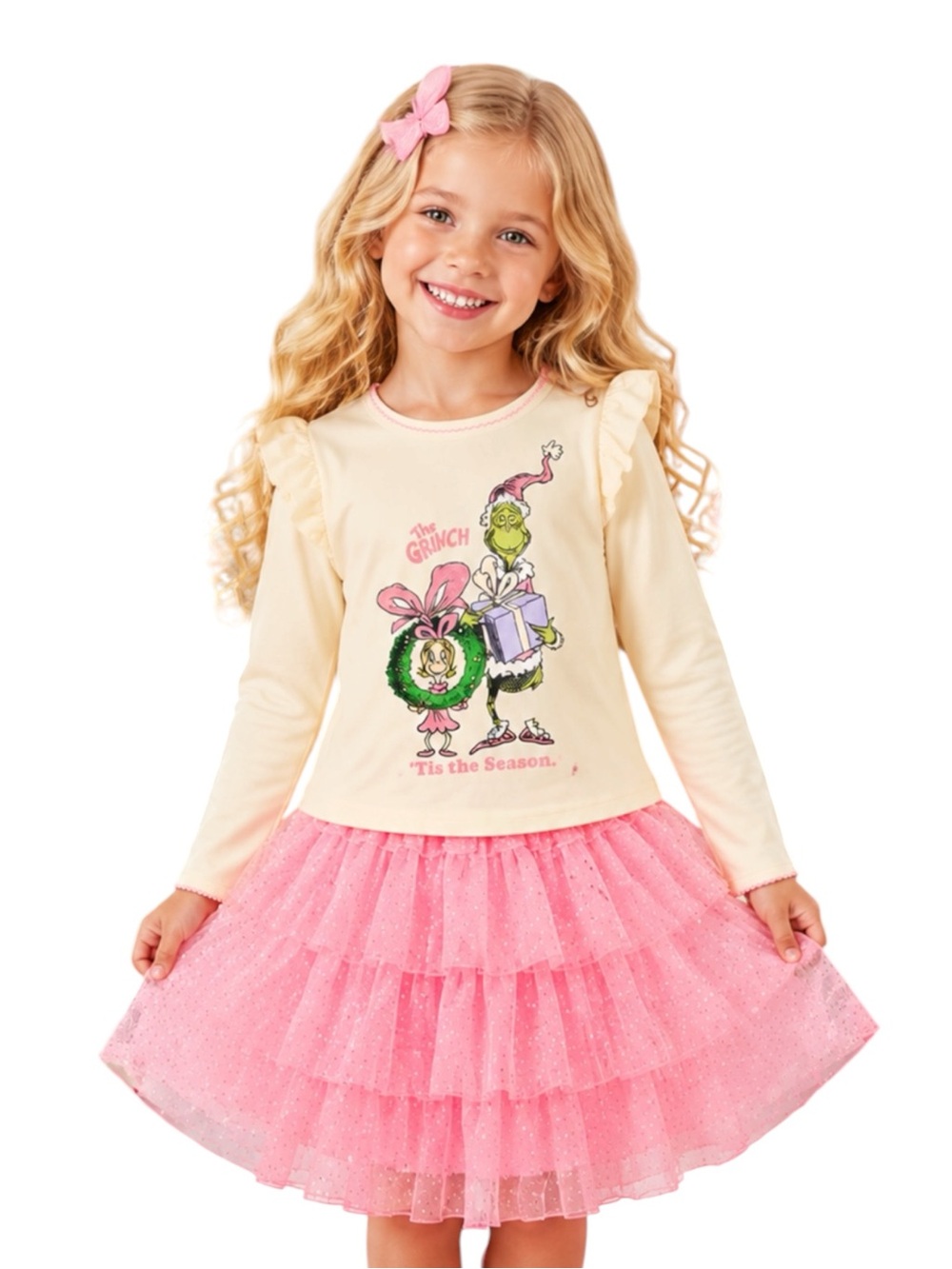 NWT The Grinch Girls 2 Piece Set Tulle Tutu Skirt & Grinch Top Holiday Christmas